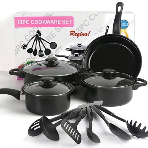 SET DE OLLAS Y JUEGO DE UTENSILIOS DE COCINA 13PZ (10 UND X CAJA)